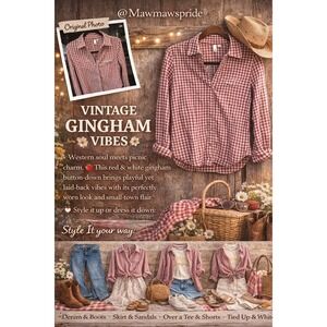 Vintage KUT From The Kloth Womens Red White Gingham Button Down Shirt Size S 404